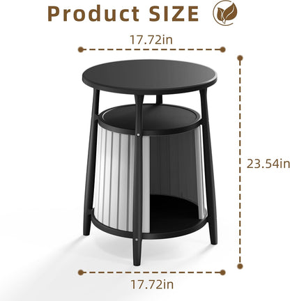 ROJIK End Table with Storage, Round Side Table for Indoor Outdoor Use, All-Weather Resin Accent Table for Small Spaces, Bathroom, Living Room, Bedside Table (Black)