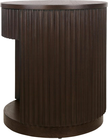 NPD Furniture Truro 19-Inch Round Accent Table with Storage Shelf, 2-Tier Side End Table with Fluted Column for Living Room, Dark Brown