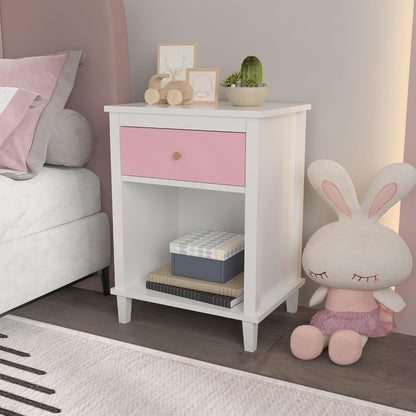 26.77''H Wooden Nightstand with One Drawer One Shelf, Pink ﻿,for Small Spaces