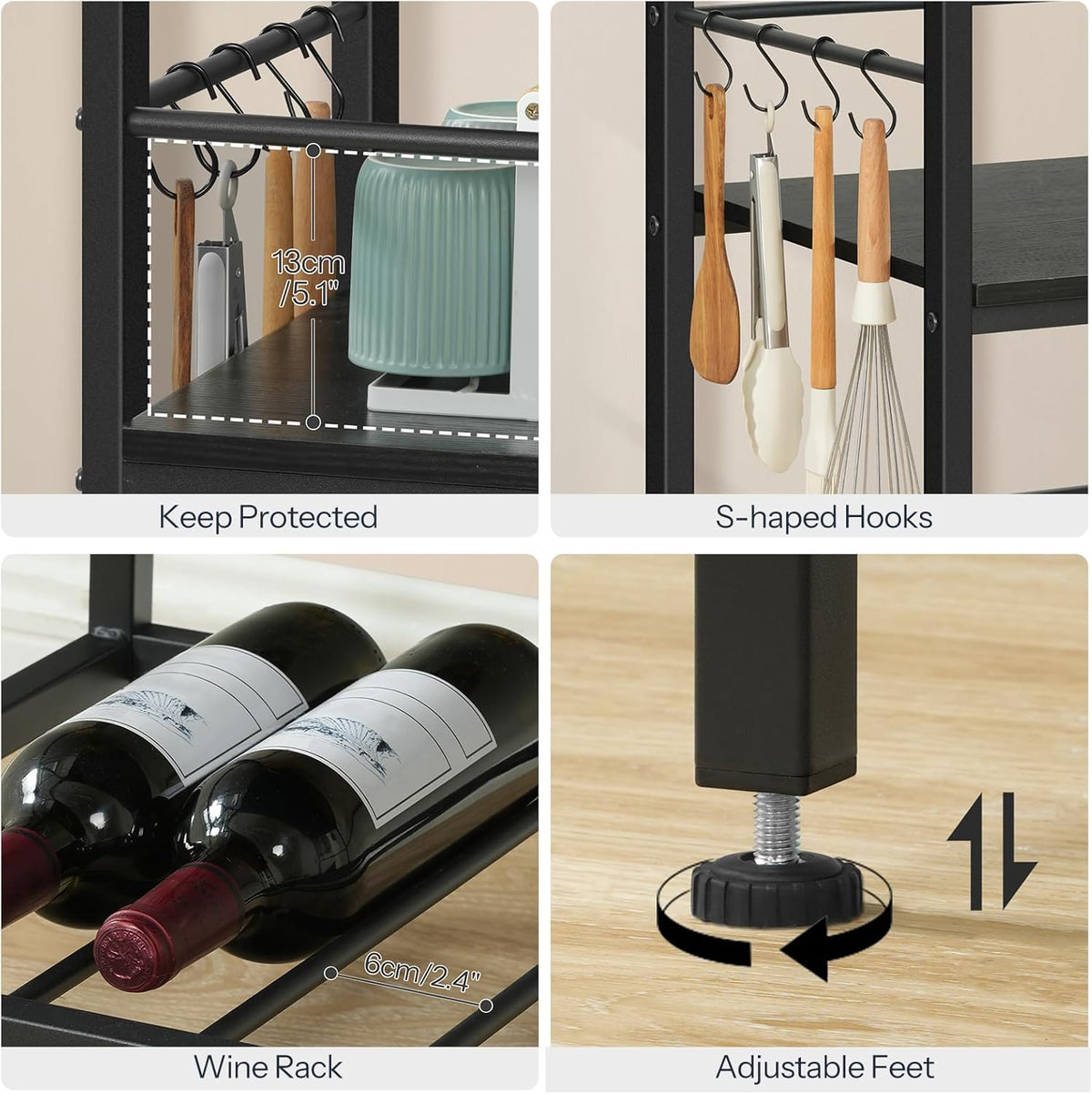 HOOBRO Kitchen Island with Storage, Kitchen Island Table with Power Outlet, 35.4" L 3 Tier Coffee Station and Microwave Stand, for Home, Kitchen and Dining Room, Black BB021ZD01