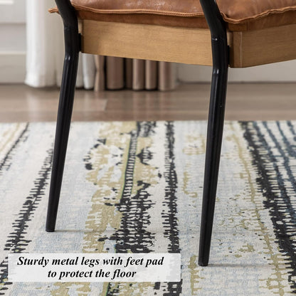 DUOMAY Modern Rectangle Ottoman Bench with Arms and Metal Legs, Mid Century PU Dining Table Bench Footstool Entryway Shoe Bench for Dining Room Bedroom Living Room, Brown