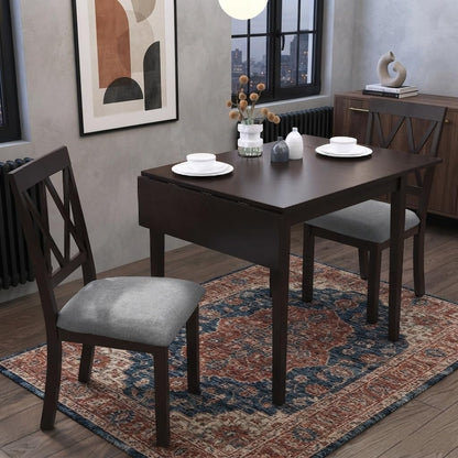 LUMISOL Farmhouse Extendable Kitchen Table Set with Drop Leaf and 2 Chairs, Espresso