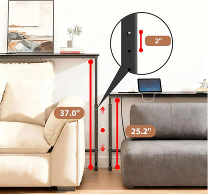 Keelian 78 inch Behind Couch Table with Outlets Adjustable Sofa Table Black