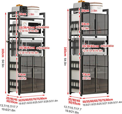 Kitchen Storage Cabinet with Adjustable Shelves Glass Door and Microw Stand Freestanding Cupboard for Dining Room Living Room and Study Room Oven Rack and Bakers Rack Modern Storage Solution