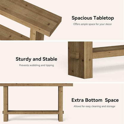 63-Inch Solid Wood Console Table, Narrow Farmhouse Entryway Table with 2-Tier Storage Shelf, for Hallway, Entrance, Living Room, Behind The Couch, Easy to Assemble, Brown