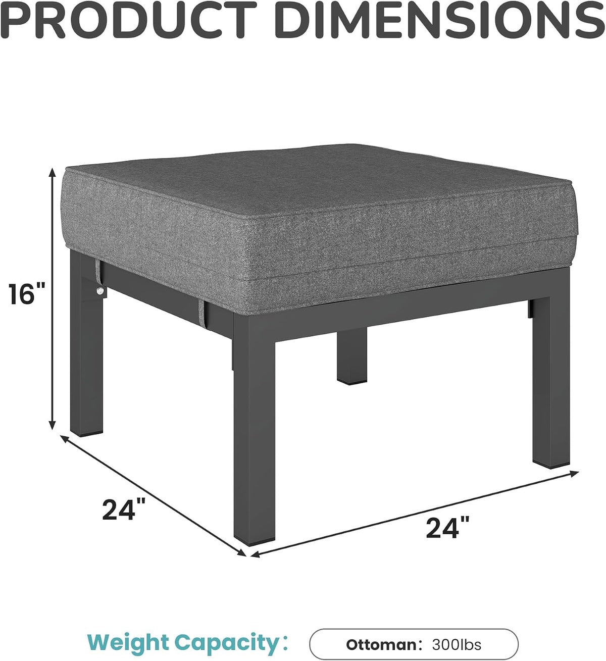 Wisteria Lane Aluminum Patio Furniture Footstools Set of 2, Oversized Outdoor Ottomans with Upgraded Cushions, All-Weather Outdoor Footrest Seat for Balcony, Garden, Deck, Backyard, Gray