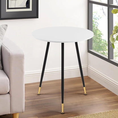 NOBPEINT Round Modern Wooden Side Table, 28 Inches End Table with 3 Metal Legs, Leisure Coffee Table (White)