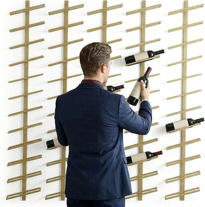 60-Bottle Wall Mounted Wine Rack, 5 Pack Modular Metal Wine Holder, Detachable DIY Wine Storage Rack, Wall Wine Bottle Display for Kitchen Dining Room Pantry Bar (Gold)