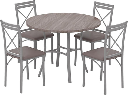 VECELO 5 Piece Dining Table Set for 4, Wood Grain Dinette with Chairs for Kitchen, Breakfast Nook, Small Space, Light Grey