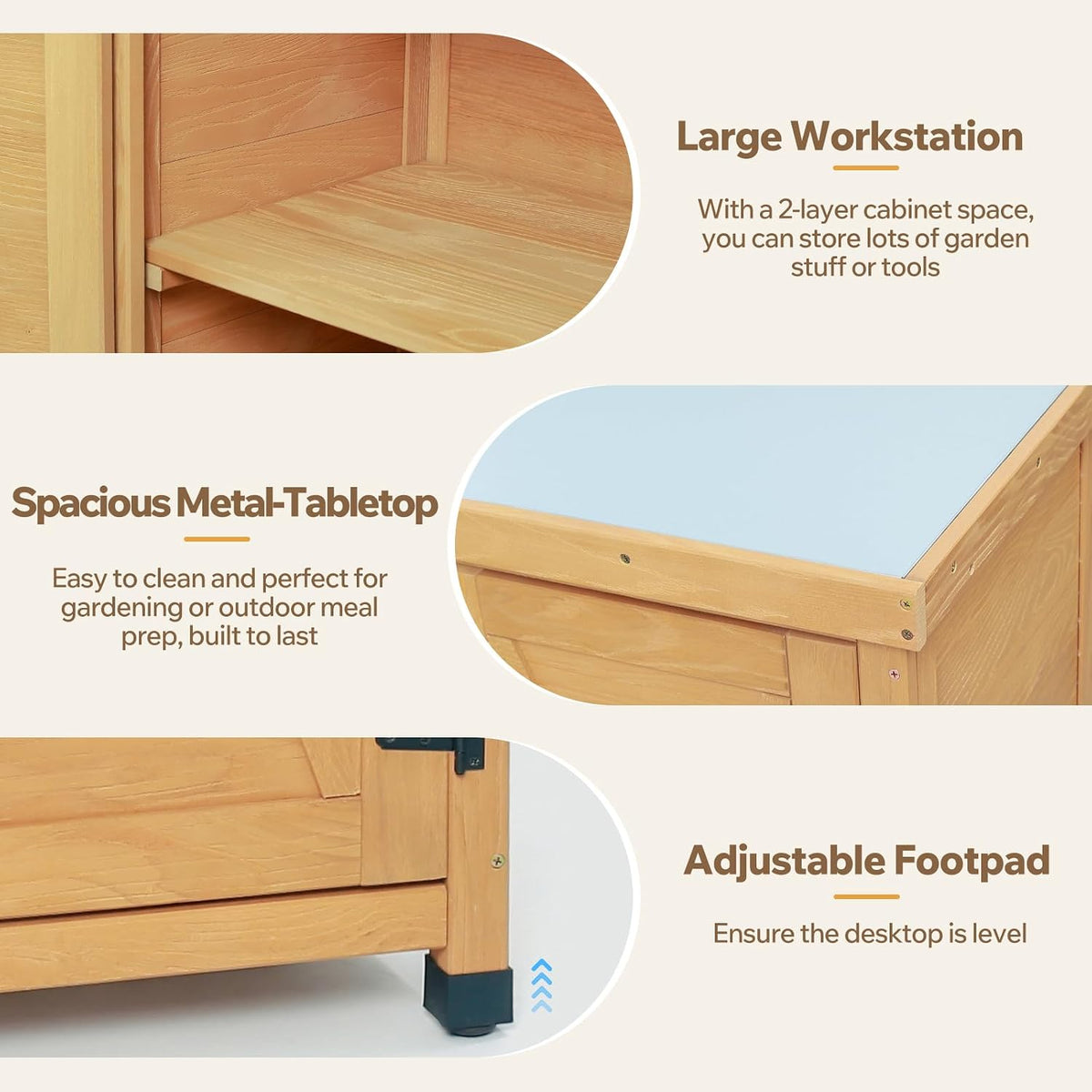 31" Weatherproof Small Storage Cabinet, Storage Cabinets with X-Shape Sturdy Design, Tool Cabinet with Magnetic Door for Patio and Garage, Light Brown