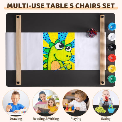 IDEALHOUSE 4-in-1 Kids Art & Study Table Chair Set, Multifunctional Toddler Wooden Activity Desk with Storage Bins, Paper Roll & Organizer for Crafts, Drawing, Learning and Play | Multifunctional Toddler Wooden Activity Desk with Storage Bins, Paper Roll