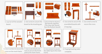 Prayer Bench Stool Table, Wooden Church Prayer Chair Padded Kneeler Shelf Folding Chair for Kneeling at Home