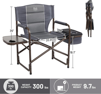 Timber Ridge Folding Camping Chair with Cooler Bag, Director Chair Foldable with Side Table for Adults, Camp Chairs for Outdoor, Lawn, Sports, Fishing, Heavy Duty Supports 300lbs, Grey-2 Pack