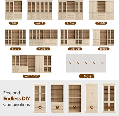 Vyre 70.8" Tall Kitchen Pantry Cabinet with Doors, Farmhouse Modular Storage Cabinet with 4-Tier Adjustable Shelves, Large Storage Cabinet for Kitchen or Living Room, Set of 3, Brown