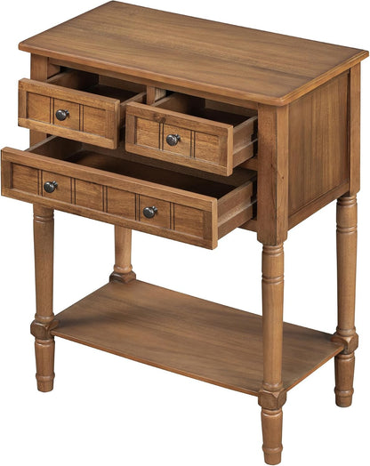 LKTART Small Solid Wood Sofa Table,Console Table with Drawers and Bottom Shelf, Entryway Hallway Foyer Entry Table for Living Room(23.7" Natural)