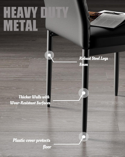Modern Dining Chairs Set of 4, PU Leather & Curved Back, Black | Small Space, 38.2"H x 16.2 "W x 19.1" D, 330lbs Capacity, Thick Cushions Kitchen Chair, Dining Room, Living Room, Apartment