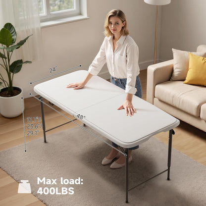 4 Foot Folding Table with Black Table Cloth- 3-Position Adjustable Height, Heavy Duty 400 lbs Capacity - Portable Folding Tables for Camping, Party, Indoor & Outdoor Use, 10 Pack