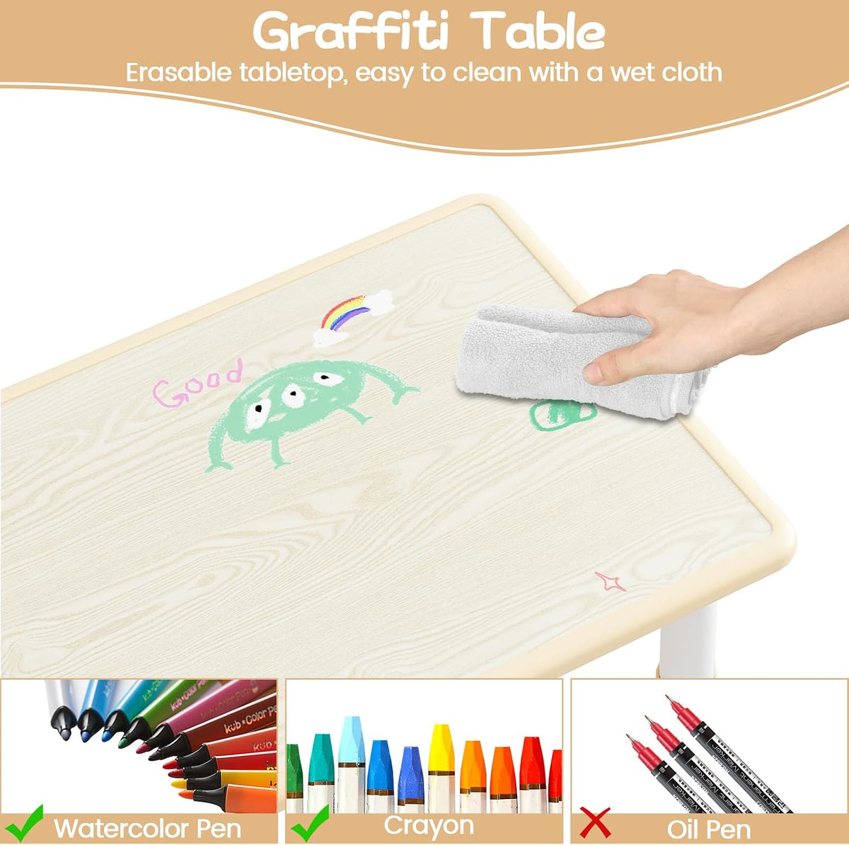 Kids Table and 6 Chairs Set, Adjustable Study Activity Table Ages 2-10