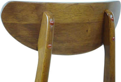 Set of 3 Dining Kitchen Round Table and 2 Yumiko Side Chairs Solid Wood w/Padded Seat Medium Brown