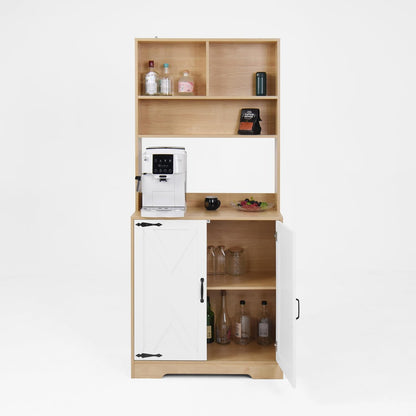 71" Tall Pantry Cabinet, Kitchen Cabinet with Microwave Stand & Storage Shelves, Farmhouse Kitchen Hutch Storage Cabinet with Doors, Buffet Cabinet Food Pantry Cupboard for Kitchen, Dining Room