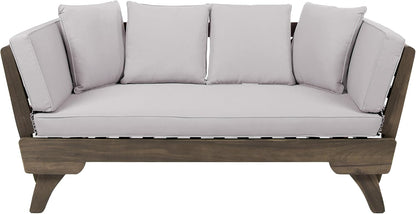 Christopher Knight Home Gary Patio Convertible Couch, Wooden Outdoor Daybed, 3-Seater Acacia Wood Patio Furniture Lounge Sofa for Backyard/Poolside/Garden, Back Pillow+Removable Cushion, Grey