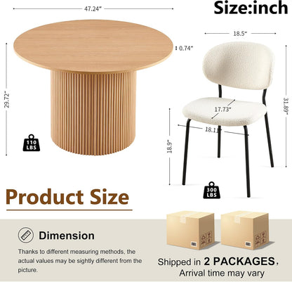 Homedot Modern Round Dining Table Set for 4 with Chairs, 47.24" Oak Wooden Kitchen Table with 4 Seated Dining Room Chairs, 5-Piece Kitchen Dining Table Chairs Set for Apartment,Living Room