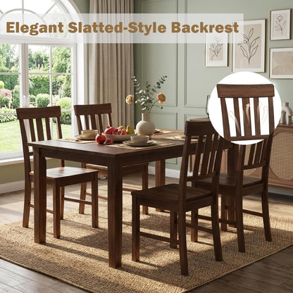 COSTWAY Wood Dining Chairs Set of 4, Solid Rubber Wood Kitchen Side Chair w/Wide Contoured Seat & High Back, Armless Farmhouse Accent Chairs for Kitchen, Living Room, Small Dining Nooks (Dark Brown)
