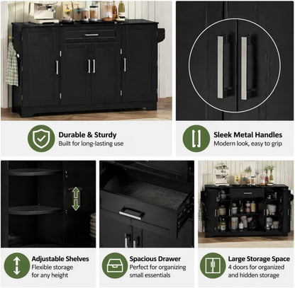 54.3 Inch Sideboard Buffet Cabinet with Storage 4 Doors 1 Drawer Melamine MDF Kitchen Storage Cabinet with Adjustable Shelves for Dining Room Living Room