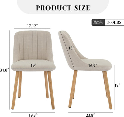 Dining Chairs Set of 6,Modern Fabric Upholstered Kitchen Chairs with Solid Oak Legs,Weight Capacity 300lbs,Easy Clean Fabric,Ergonomic Curved Back (Beige 6PCS, Oversized)