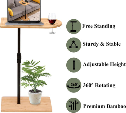 C-Shaped Oval Couch Tray Table， 360°Swivel Wider TV Tray Table Sofa Bamboo Height Adjustable Side Table with Slots for Bed & Chairs in Living Room Bedroom (Oval)