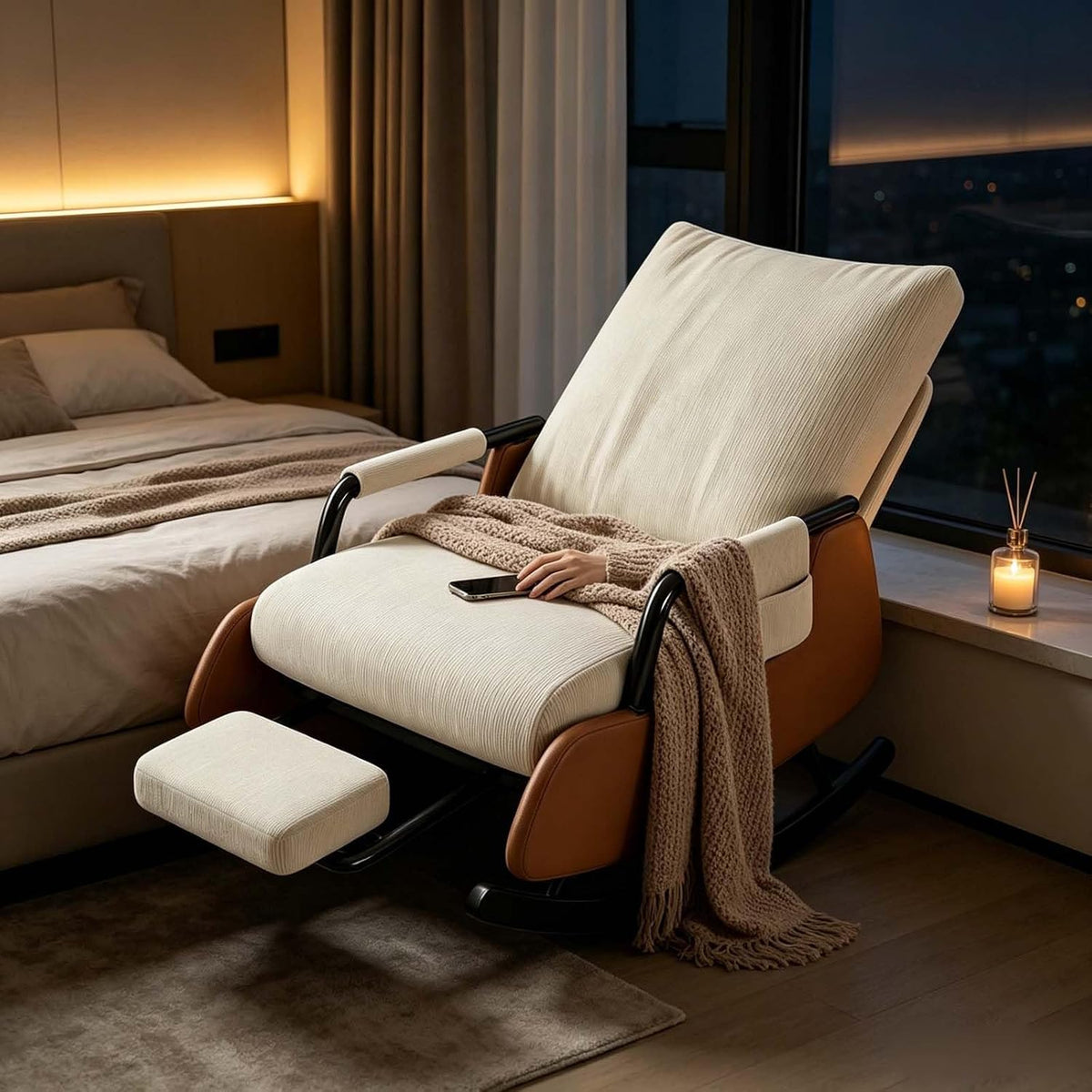 Foldable Indoor Rocking Chair with Detachable Footrest | Adjustable Recliner Rocker Chair