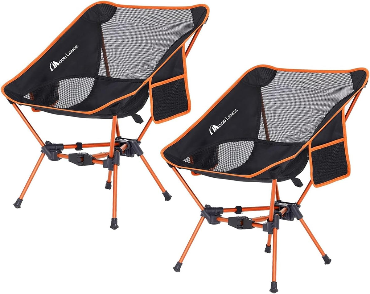 MOON LENCE Portable Camping Chair Backpacking Chair - The 4th Generation Ultralight Folding Chair - Compact, Lightweight Foldable Chairs for Hiking Mountaineering, Beach (Orange-2Pack)