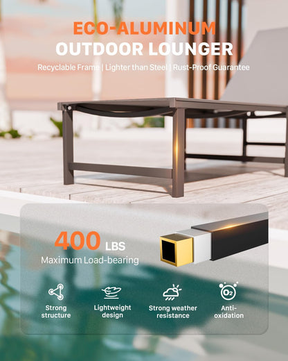 Aluminum Patio Chaise Lounge Chair Outdoor, Grey | Textilene Fabric,Weather-Resistant,Breathable,5-Position Recliner,400 lb Weight Capacity,Backyard Poolside Patio Deck