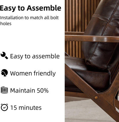 INZOY Mid-Century Modern Accent Chair with Wood Frame Set of 2, PU Leather Living Room Chair and Soft Thick Padded Armchair for Living Room Bedroom Reception with Removable Upholstered Cushions, Brown