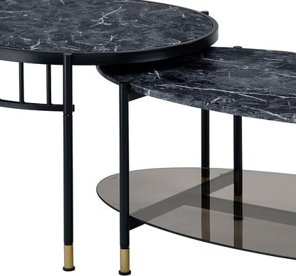 Engineered Stone Top & Black Finish Nesting Table Set | Dual-table nesting design with 15 mm thick engineered stone tops