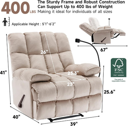 Oversized Recliner Chair, Big Mans Recliner Chairs for Adults 400lbs, Wide Recliners for Tall Man, Large Recliner Chair for Living Room(Cream)