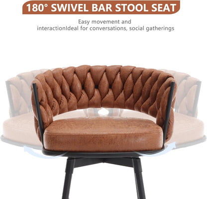BV Counter Height Bar Stools Set of 4, 26 inch Seat Height Bar Stools, 180° Swivel Barstools with Woven Back and Footrest, Suede Fabric Counter Stools for Kitchen Island, Bar Pub