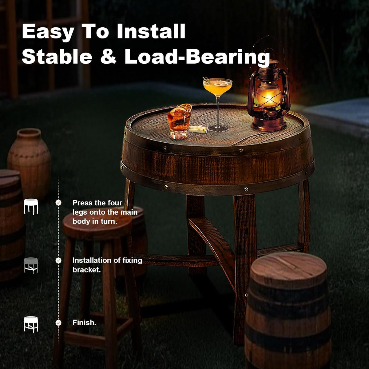 Wine Barrel Table - Whiskey Barrel End Table for Living Room, Cafe, or Office Decor