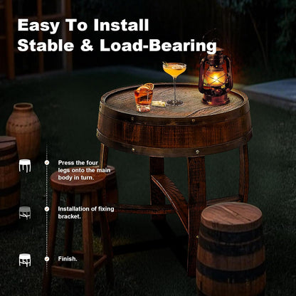 Wine Barrel Table - Whiskey Barrel End Table for Living Room, Cafe, or Office Decor