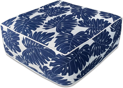 Outdoor Inflatable Footstool Ottomans Navy Leaves Square 23x9 Inch Patio Foot Stools and Ottomans Portable Footstool