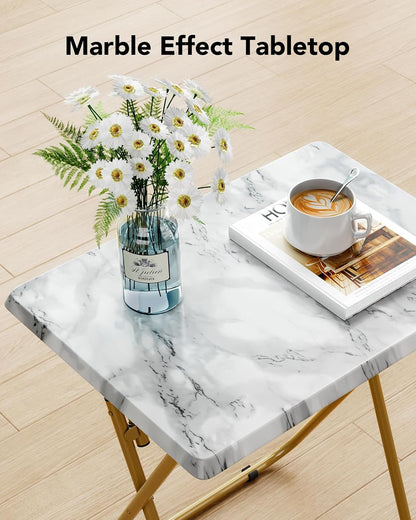 HUANUO Folding TV Tray Table, No Assembly TV Tray with Marble-Look Top | Versatile TV Tray Table - Perfect for Meals, Snacks & Laptops Fits Sofas, Bedsides & Small Spaces - Folds Flat for Storage