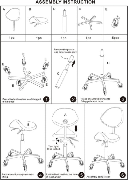 Adjustable Saddle Stool Chairs with Back Support Ergonomic for Medical Clinic Studio Salon Office and Home (Black)