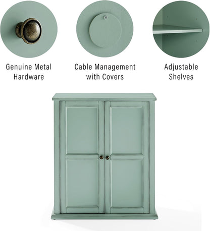 Crosley Furniture Holbrook Traditional Stackable Kitchen Storage Pantry, Accent Cabinet, Bathroom Storage, Distressed Seafoam Blue