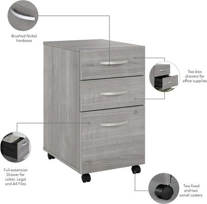 Bush Business Furniture Studio C 3 Drawer Mobile File Cabinet in Platinum Gray | Assembled Office Storage Unit for Home or Commercial Spaces