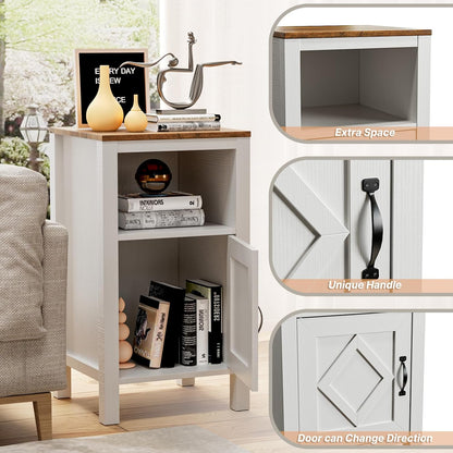 BVIUNTWO Set of 2 Modern White Side Tables with Cabinet & Open Department, Sofa End Table for Living Room, Nightstand for Bedroom