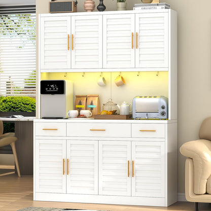71" Tall Kitchen Pantry Cabinet, Metal Storage Cabinet, with 8 Doors & 6 Adjustable Shelves & 3 Drawer,Cupboard for Bathroom, Dinning Room, Kitchen, White
