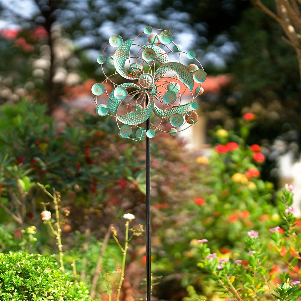 DREAMYSOUL Wind Spinner, Kinetic Wind Spinners Outdoor Metal, Garden Spinner for Yard Outside Patio Lawn Decor (Green & Cooper)