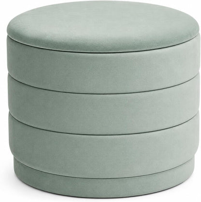 23" Round Velvet Storage Ottoman with Reversible Lid, Soft Padded Footrest and Hidden Storage, Large Upholstere Tray Top Ottoman Footstool for Living Room, Bedroom, Entryway, Sage Green