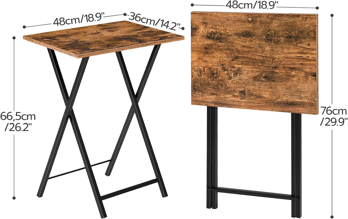 HOOBRO Folding TV Tray Tables, Set of 4 TV Trays with Storage Rack, Industrial Side Table for Eating at Couch, Foldable Snack Table for Small Space, Easy Assembly, Rustic Brown and Black BF50BZ01