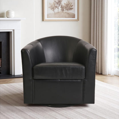 Swivel Barrel Accent Chair, Fully Assembled, Grey Black, Set of 1 | Comfy Reading Armchair, Upholstered Modern Round Single Sofa Seating Corner Chairs for Living Room Bedroom